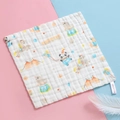 Soft 6-layer cotton baby muslin square with circus prints on pink and blue backdrop - [red Panda]