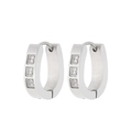 Sleek silver titanium steel huggie earrings featuring three square cubic zirconia stones - Three Square Zircon Huggie (KE109376-XY)