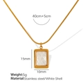 French style gold stainless steel necklace with square white shell pendant for women - White Pendant (Gold Chain)