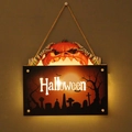 Halloween pumpkin LED hanging sign with graveyard silhouette and glowing warm light - WSGP-02A Pumpkin Red (Halloween)