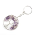 Handmade tree of life keychain with natural amethyst and clear quartz wire wrapped stones - Round Amethyst