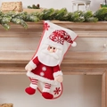 Red knitted Christmas stocking with plush cuff and Santa Claus snowflake pattern - Red White Doll Santa Stocking