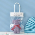 Purple coral fleece towel bear in transparent gift bag with red printed ribbon - 30*30cm / Misty Grey Bear + OPP Bag
