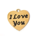 Golden heart-shaped stainless steel pendant with black I Love You engraving - I LOVE YOU