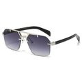 Men's rimless square sunglasses with dark grey gradient lenses and silver metal frame - Silver Frame Smokey Grey Lens Black Temple