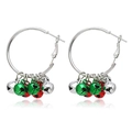 Christmas hoop earrings featuring festive green and red jingle bell charms on silver rings - Red Gold Flower