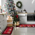 Detail of red Christmas kitchen mats set with artistic trees and plaid borders - Christmas Kitchen Set - 8 / 50*80cm【Skin-friendly Velvet】