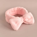 Plush pink sponge headband with a large coral fleece bow for facial skincare - Pink Bow Hairband (101#)