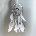 Handmade white dream catcher with goose feathers and intricate beadwork decoration - MS4033C White