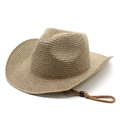 Détail du chapeau de cowboy en paille tressée avec fibres brunes et cordon coupe-vent - M(56-58cm) / Kaki Uni
