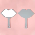 Lip-shaped handheld makeup mirror in grey finish, front mirror and back view display - 18*21.5 Large Blue