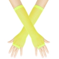 Neon yellow fluorescent fishnet long fingerless gloves in high stretch mesh fabric - One Size / Neon Yellow