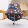 Detail of cartoon animal print sun hat with adjustable windproof drawstring for kids - Grey Animals
