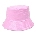 Glossy bright pink patent leather bucket hat with multi-row stitching on the brim - One Size(58cm) / Dusky Pink