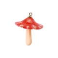 Red acrylic mushroom pendant with cream stem and golden ring for jewelry making - Large / Red
