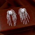 Detailed close-up of pearl stud earrings with elegant silver chain fringe tassels - Silver Pearl Tassel Style (9#)