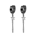 Gothic black steel hoop earrings with silver star charms and dangling chains for men and women - Style 1 (Star Tassel Chain) / Black