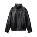 Damesjas van zwart imitatieleer met lychee-textuur en hoge opstaande kraag in bikerstijl - S / Zwart