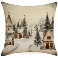 Christmas pillowcase featuring vintage winter village print with snow houses and pines - YMD511-10 (Vintage Winter Village)