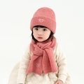 Pink knitted baby hat and scarf set with white heart embroidery for girls - Set / Pink