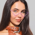 Close-up of model wearing purple wavy metal frame glasses without lenses for fashion styling - C09 Purple