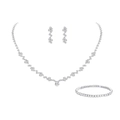 Detailed view of silver bridal jewelry set with sparkling drop-shaped zircon crystals - 5# Silver Simple Zirconia