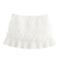 White low waist mini skirt with layered lace patchwork and 3D pleated ruffled hemline - XS / White