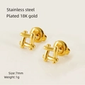 7mm minimalist 18K gold plated stainless steel grid pattern stud earrings for women - Hashtag Shape (ZXG621)