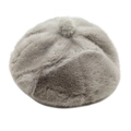 Close-up of fluffy grey beret with soft faux fur texture and top pompom detail - M(56-58cm) / Gray
