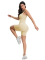 Vista laterale del body giallo in maglia a coste senza cuciture con scollo a U - XS / Beige