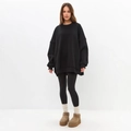 Oversized black crewneck sweatshirt paired with boots for a chic minimalist autumn style - S / Black (Thin Style)