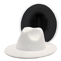 Detail view of a two-tone fedora hat featuring a white exterior and a black wide brim - M (56-58cm) / White + Black