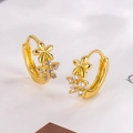 Elegant gold double flower hoop earrings with sparkling zircon inlay for women - Flower Zircon Hoop - Gold Color