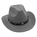 Detail of grey western cowboy hat featuring black belt and silver star metal rivets - Light Grey (Star Band)