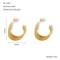 Gouden 18K PVD vergulde roestvrijstalen C-vormige gedraaide oorringen voor dames - Gedraaide geometrische U-vormstijl (1469)