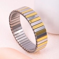Macro view of two-tone gold and silver elastic stainless steel stretch bracelet - k0501-Two-tone Wide 16mm