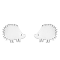 Detalle de los pendientes de erizo de plata con un diseño de animal minimalista - Serie 365 (Erizo con Agujero de Ojo) / Color acero