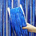 Blue metallic tinsel foil fringe curtain for party backdrops and festive decorations - 1m x 2m / Striped Laser Blue
