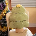 Plush Christmas tree pillow in green sherpa fabric with star and Merry embroidery - Green Christmas Tree / 55cm