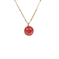 Vergoldete Kupferhalskette mit rotem Emaille-Smiley-Anhänger für Damen - 40+5CM Perlenkette / Rot