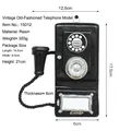 Vintage black resin wall-mounted rotary telephone model with silver dial for bar decor - Vintage Black