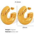 Boucles d'oreilles créoles en C plaquées or 18k avec dimensions et poids du produit - Style Lisse Doré EH476