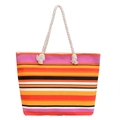 Ethnic style large canvas tote bag with pink and orange stripes and rope handles - Style 7 (Pink Orange Stripes)