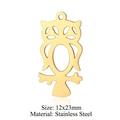 Golden stainless steel owl pendant for DIY jewelry, size 12x23mm with hollow design - Hollow Owl / Gold