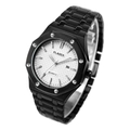 Classic men's luxury business watch in black stainless steel with octagonal bezel - Black and White
