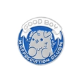Blue enamel badge with Good Boy text and grey dog illustration on a white background - XZ75-17 Good Boy Appreciation Club
