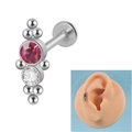 Roestvrijstalen labret met roze opaal en heldere kristallen op een oormodel - 1.2x8mm / 1 Wit+1 Lichtrood