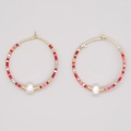 Bohemian hoop earrings with multicolor beads and baroque pearl drop in golden finish - Baroque Pearl Style (MI-E220218I)