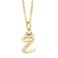 Detail of gold letter Z pendant with crown design and shimmering cubic zirconia stones - Letter Z