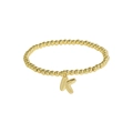 Polished 18k gold beaded bracelet featuring a round letter K charm on a white background - Letter K